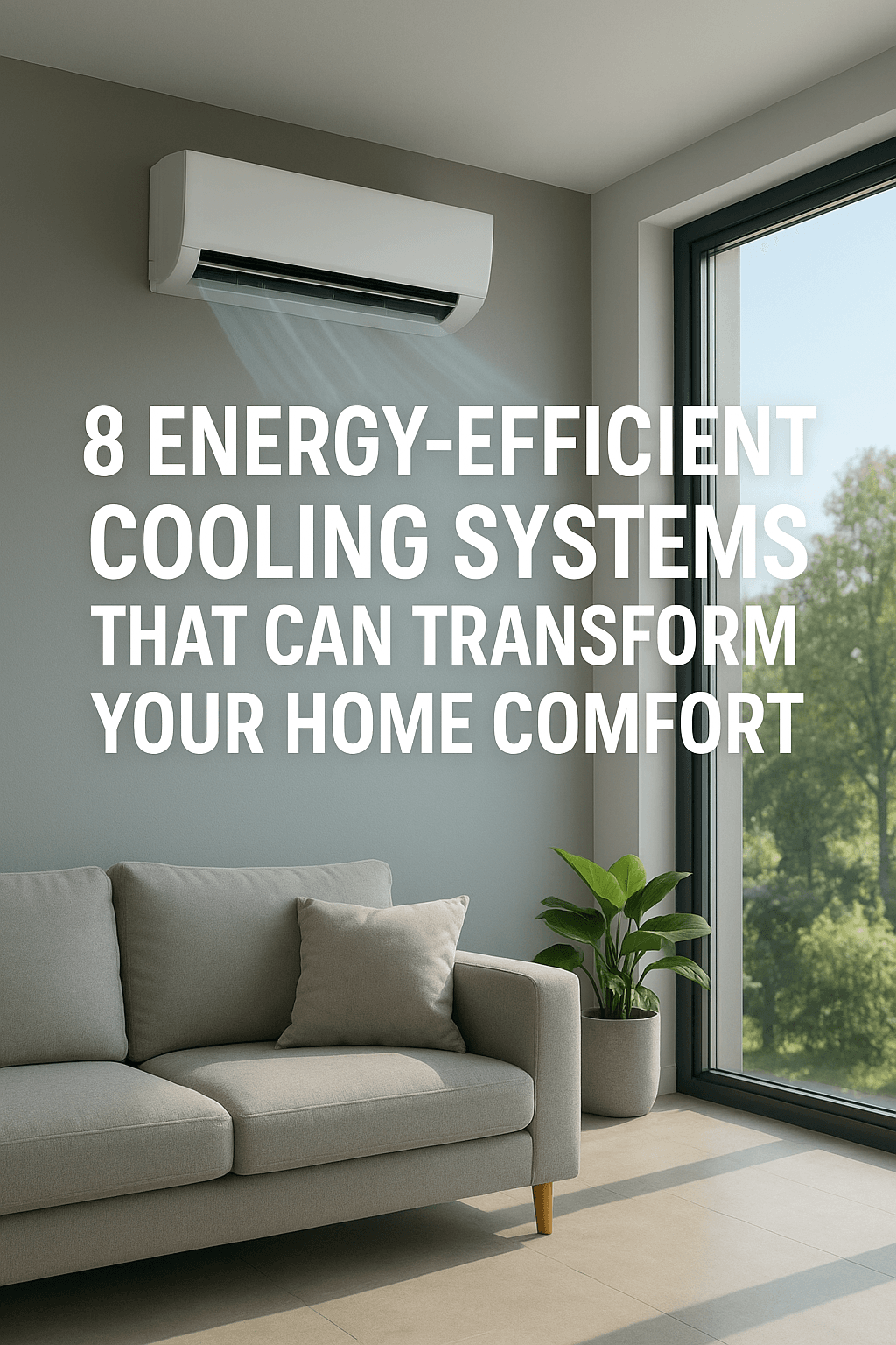 A modern living room featuring a sleek wall-mounted air conditioner that represents energy-efficient cooling systems designed for comfort and sustainability.