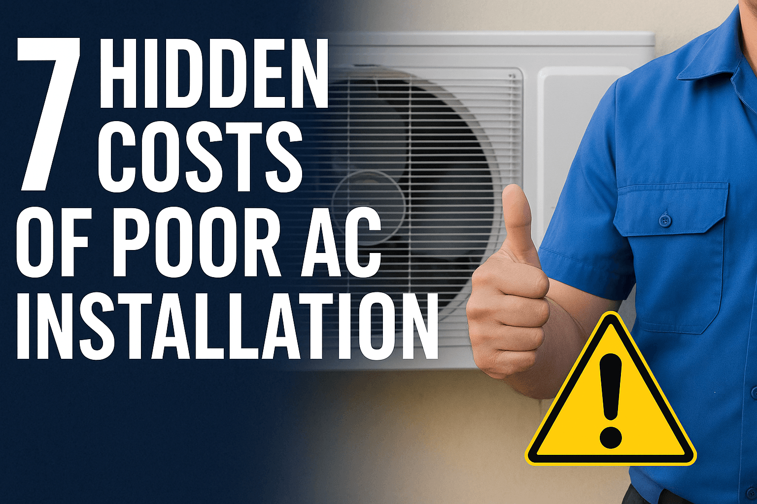 A professional HVAC technician inspecting an air conditioning unit after a poor AC installation to identify system inefficiencies and leaks.