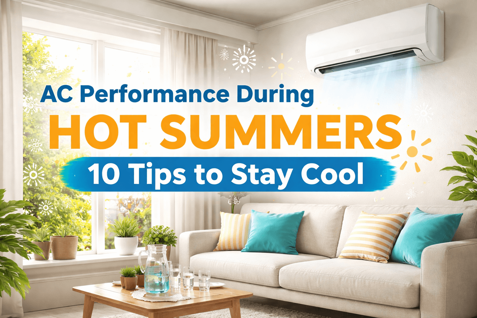 AC Performance: Air conditioner cooling a living room efficiently during a hot summer day