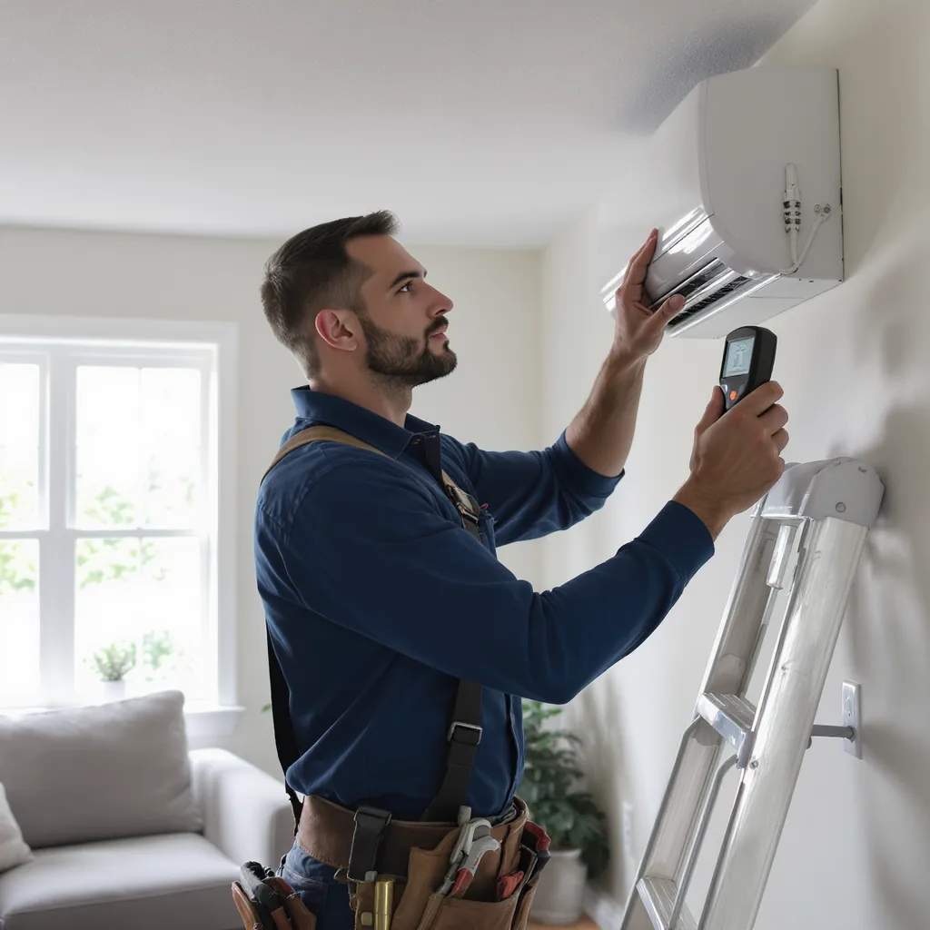 Professional AC Contractor inspecting an air conditioning system to improve indoor air quality