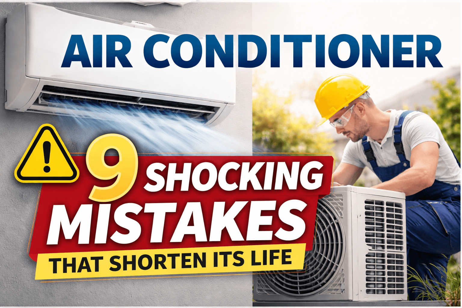 Air Conditioner being inspected by a technician: 9 shocking mistakes that shorten its life