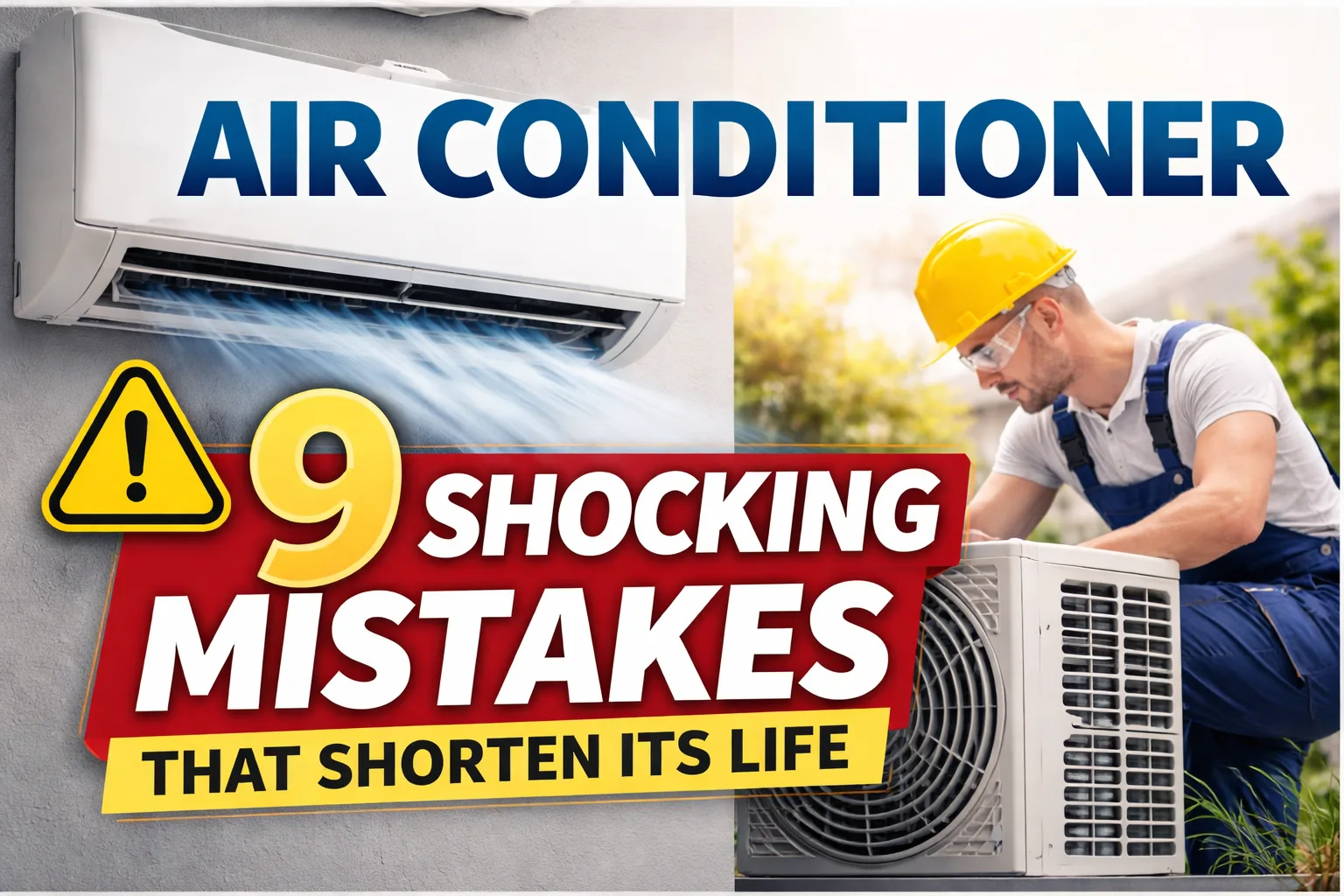 Air Conditioner being inspected by a technician: 9 shocking mistakes that shorten its life