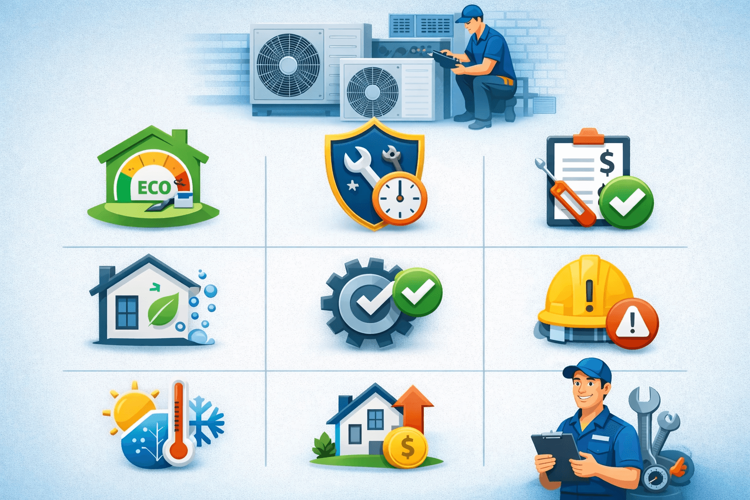 HVAC Maintenance technician inspecting modern HVAC system in a commercial building